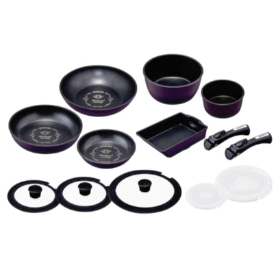 A012-01 IRIS OHYAMA 13-Piece IH Non-Stick Cookware Set – High-Durability Coating | Detachable Handles | Easy to Clean