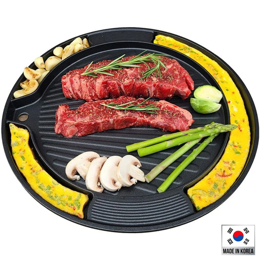 A008-14 Kitchen Flower Korean BBQ Grill Pan with Egg Ring Divider – 35cm | Made in Korea