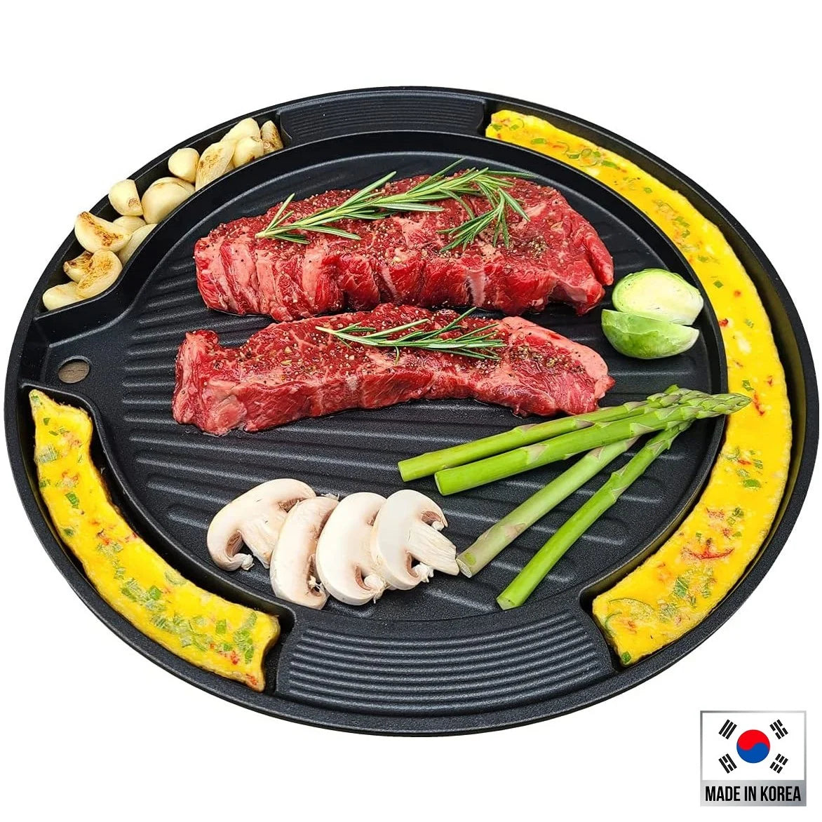 A008-14 Kitchen Flower Korean BBQ Grill Pan with Egg Ring Divider – 35cm | Made in Korea